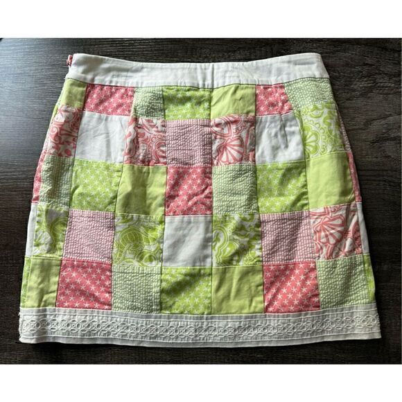 VINEYARD VINES women’s pink, green, and white patchwork 100% cotton skirt - Picture 2 of 8